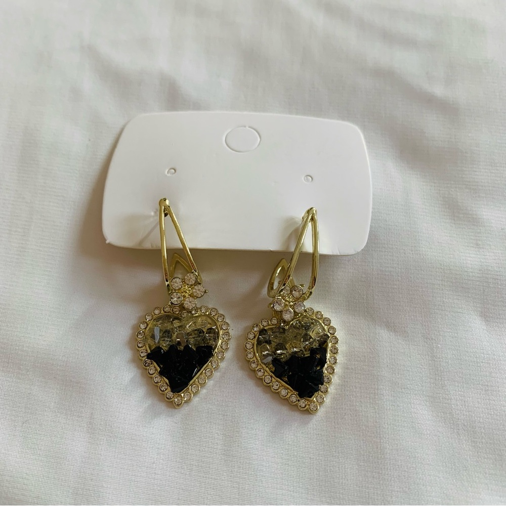 Heart-Shaped Gold and Black Earrings Valentine Chunky Love Wedding Prom
